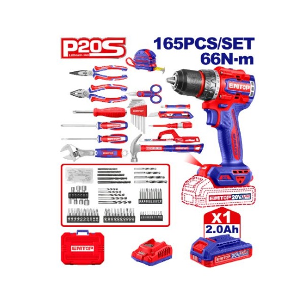 EMTOP KIT 165 PZAS+TALADRO PERCUT 20V