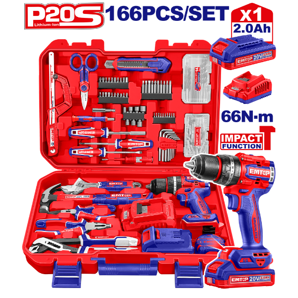 EMTOP KIT 166 PZAS+TALADRO PERCUT 20V