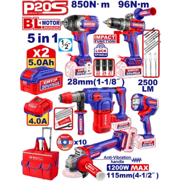 EMTOP COMBO SUPER POWER TOOLS 5EN1+KIT ACC